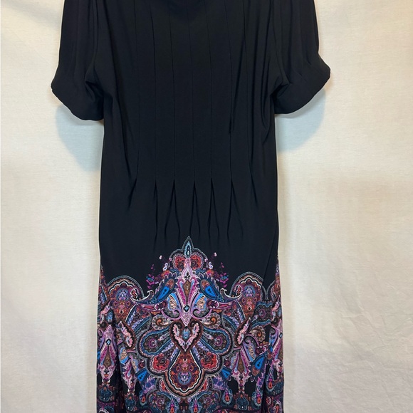 F-104 Ice Black & Colorful Print Pleated Short Sleeve MIDI Dress Size 10 - Picture 7 of 12